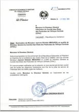 Nomination de Monsieur Jeannot Ghislain MBOUROU en qualité de DG  du CPAC 